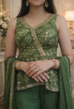 Emerald Bandhani Peplum Kurta Set with Dupatta