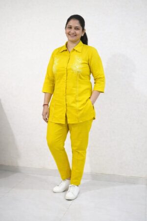 Mustard Yellow Embroidered Comfort Co-ord set